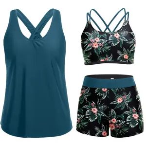 Three-piece Tankini Women's Clothing Tummy Control Swimsuit Swimsuit with Bra and Shorts Teen Swimwear 2026