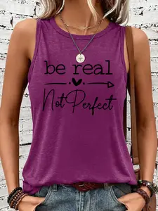 Women's Sleeveless Tank Top, Casual Elastic Round Neck, All-Season Wear, Fun Design, Stretchy Fabric