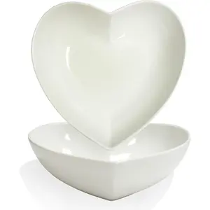 2 count 9 inch Porcelain Heart Shaped Bowls Deep Salad Plates,  Heart Bowl, 42 oz/pc