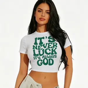 Faith-Based Y2K Crop Top - "It's Never Luck It's Always God" Graphic Tee