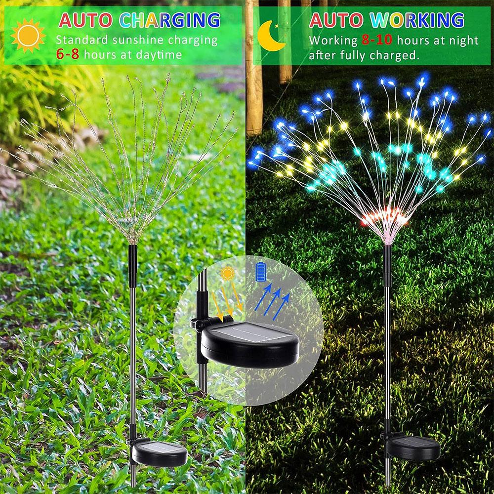 2 PCS Solar Firework String Lights, Outdoor 120-LED 40 Copper Wires Solar-Powered DIY Garden Decorative Lights for Walkway, Christmas Parties, Backyard Home Improvement Decor (Colorful)