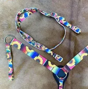 PONY SIZE Nylon Headstall & Breastcollar set With Serape and Sunflower Print Design