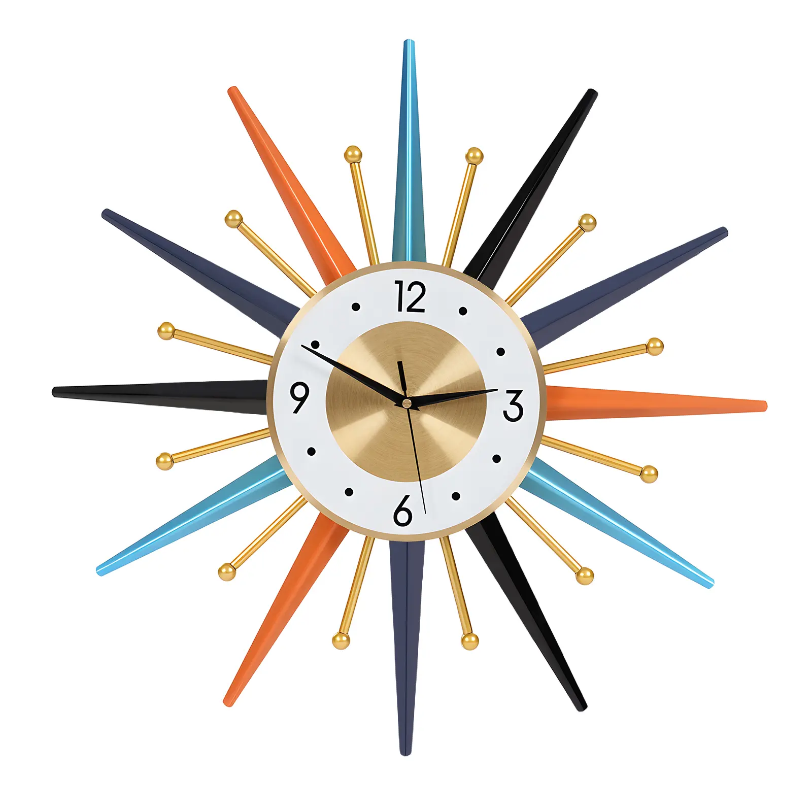 22 Inch Modern Sun-Shaped Wall Clock with Low-Noise Movement & Clear Roman Numerals, Decorative Aluminum Wall Clock for Living Room, Bedroom, Office, Kitchen