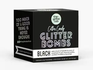 The Glitter Lab Black Cotton Candy Drink Glitter Bombs for Cocktails & Mocktails - Edible Glitter Infused Poofs for Sparkle in Clear & Bubbly Beverages - Handcrafted in the USA