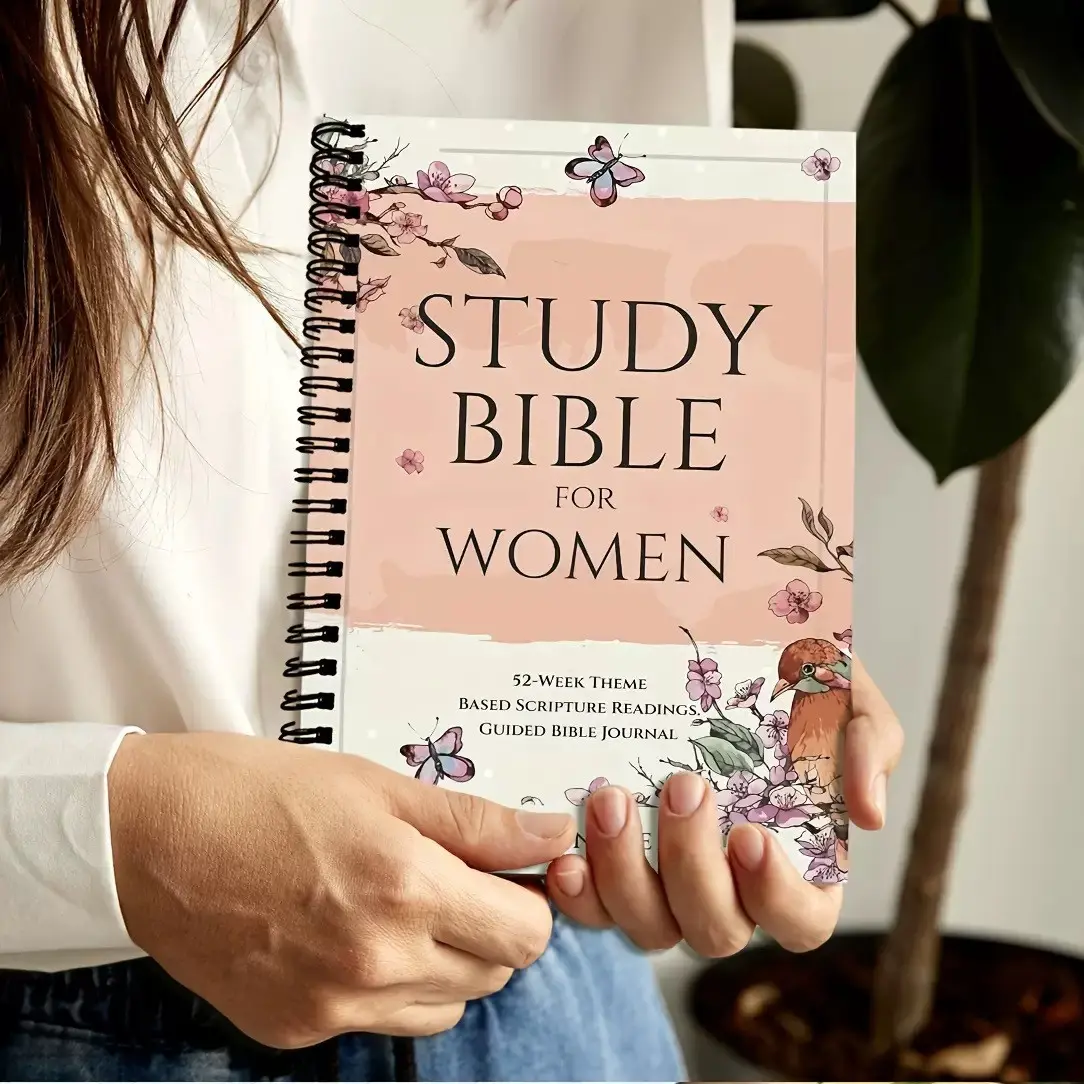 Women's A5 Bible Study Planner & Christian Journal, Planner Notebook - Undated Weekly Prayer Diary For Scripture Study, Floral Cover Spiral Bound Planner with Weekly Themes, Pink Religious Gift, Durable Paper for Bible Verse Tracking