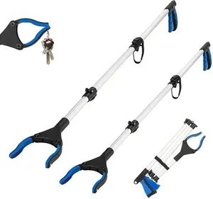 2-Pack Grabber Reacher Tool, 43 Inch Foldable Pick Up Stick with Magnetic Tip, Heavy-Duty Steel Trash Claw Grabber, Long Reach Extension Tool, Blue