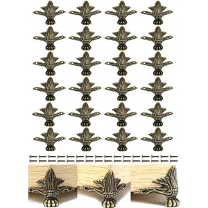 24 PCS Antique Brass Box Legs Feet Zinc Alloy Corner Protector for Wooden Jewelry Chest Storage Case Embossing Decor Cabinets, Green Bronze