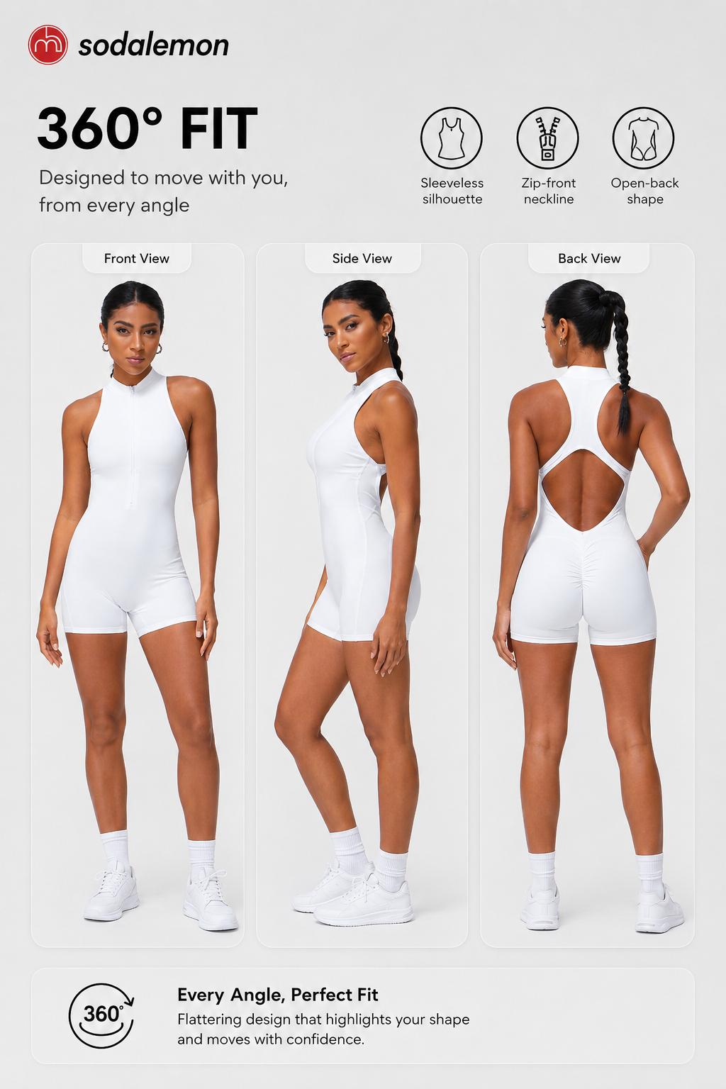 Women's Solid Color Tight-Fitting Jumpsuit, Half Zip Sleeveless Backless Design, High Stretch Yoga Fitness Jumpsuit,back to school,back to school haul