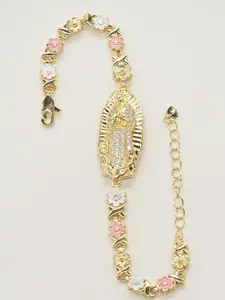 Mother's Day Gift Elegant Mexican Guadalupe Virgin Mary Religious Bracelet, Floral Chain Design, Vintage Catholic Style, Unisex Gift, Elegant Jewelry Bracelet