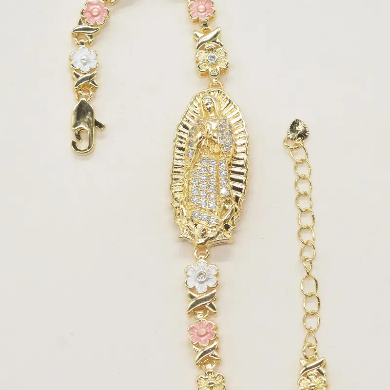 Mother's Day Gift Elegant Mexican Guadalupe Virgin Mary Religious Bracelet, Floral Chain Design, Vintage Catholic Style, Unisex Gift, Elegant Jewelry Bracelet, Flower Design Bracelet, Pretty Bracelet, Bracelets Jewelry