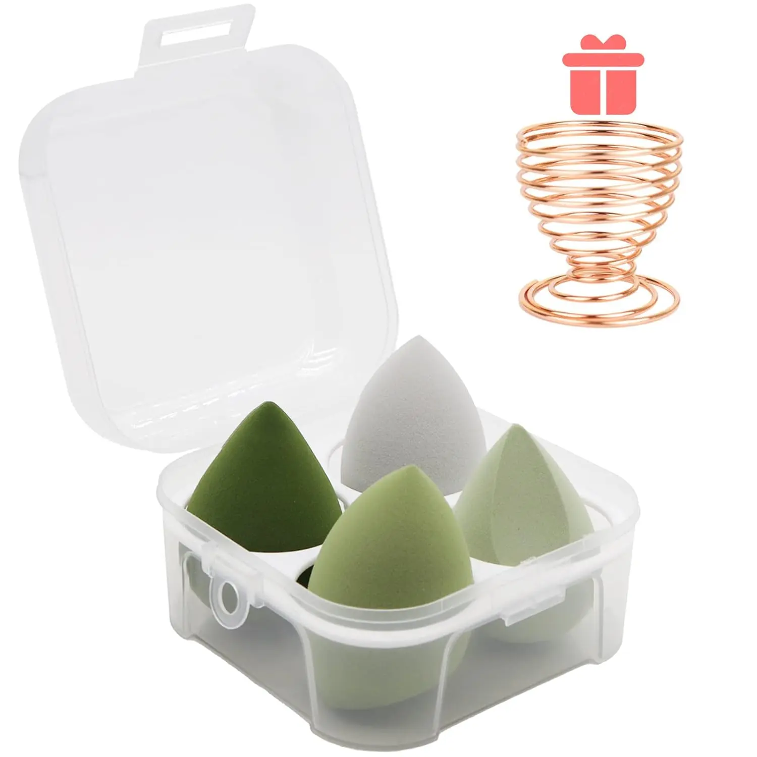 Makeup Sponge Blender Kit - Wet & Dry Dual-Use Beauty Eggs for Powder & Liquid Foundation, Reusable Cosmetic Puff with Storage Case & Stand (Green, 4Pcs+1Holder+ Case)