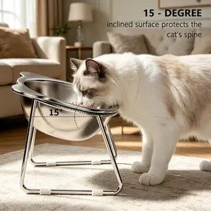Stainless steel cat ear shape heightening pet bowl, universal for cats and dogs, easy to clean and not fragile to protect pet cervical spine food bowl, pet dining bowl