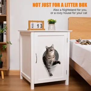 Cat Sleep Cabinet, Cat litter Box Enclosure, Indoor Cat House Side Table, Pet Crate Nightstand, cat Litter Box furniture (White) Hides Your Cat’s Litter Box