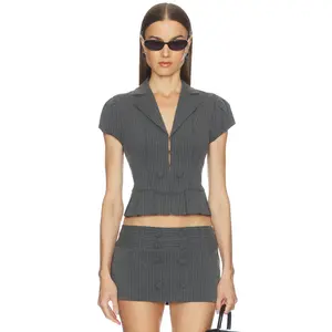 GUIZIO Mollie Cap Sleeve Blazer in Grey & White