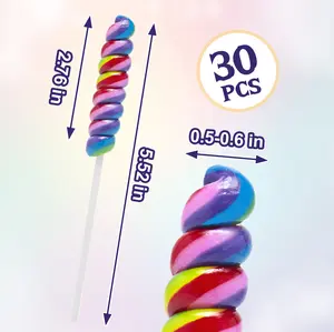 Rainbow Lollipops - Twisty Lollipop Individually Wrapped - Bulk Candy For Birthday Party - Twist Suckers & Lollipops For Party Favors - Raspberry Flavors 30 Pack