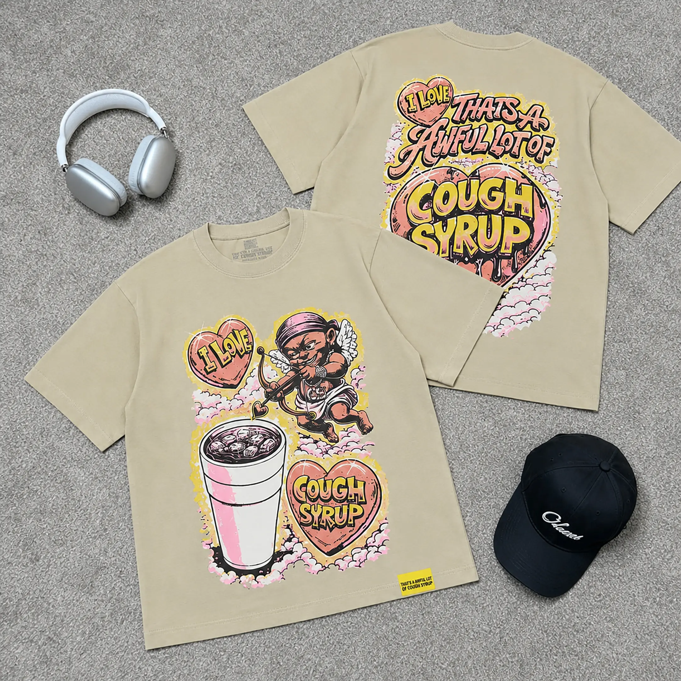 T-Shirt  Cough Syrup Graphic Pure Cotton Streetwear Hip Hop Fashion Tee Vintage Washed Graphic Top Summer Casual Outfit TikTok Viral Trending Shirt Y2K Skatewear Harajuku Festival Concert Party Unisex Clothing For Men Women Teens Adults