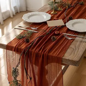 Fall Thanksgiving Table Runner Terracotta Rust Gauze 120 Inch 10 FT Rustic Burnt Orange Sheer Cheese Cloth for Bridal Shower Friendsgiving Party Centerpiece Decor Fall Decorations for Home