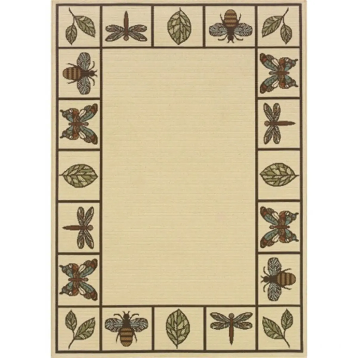 Oriental Weavers Montego 2266W Indoor-Outdoor Machine-Woven Rug, 4x6 ft (3ft7in x5ft6in) Rectangle, Ivory/Brown, Cotton-Polypropylene Low-Maintenance Floor Covering with Botanical Border & Nature Motifs