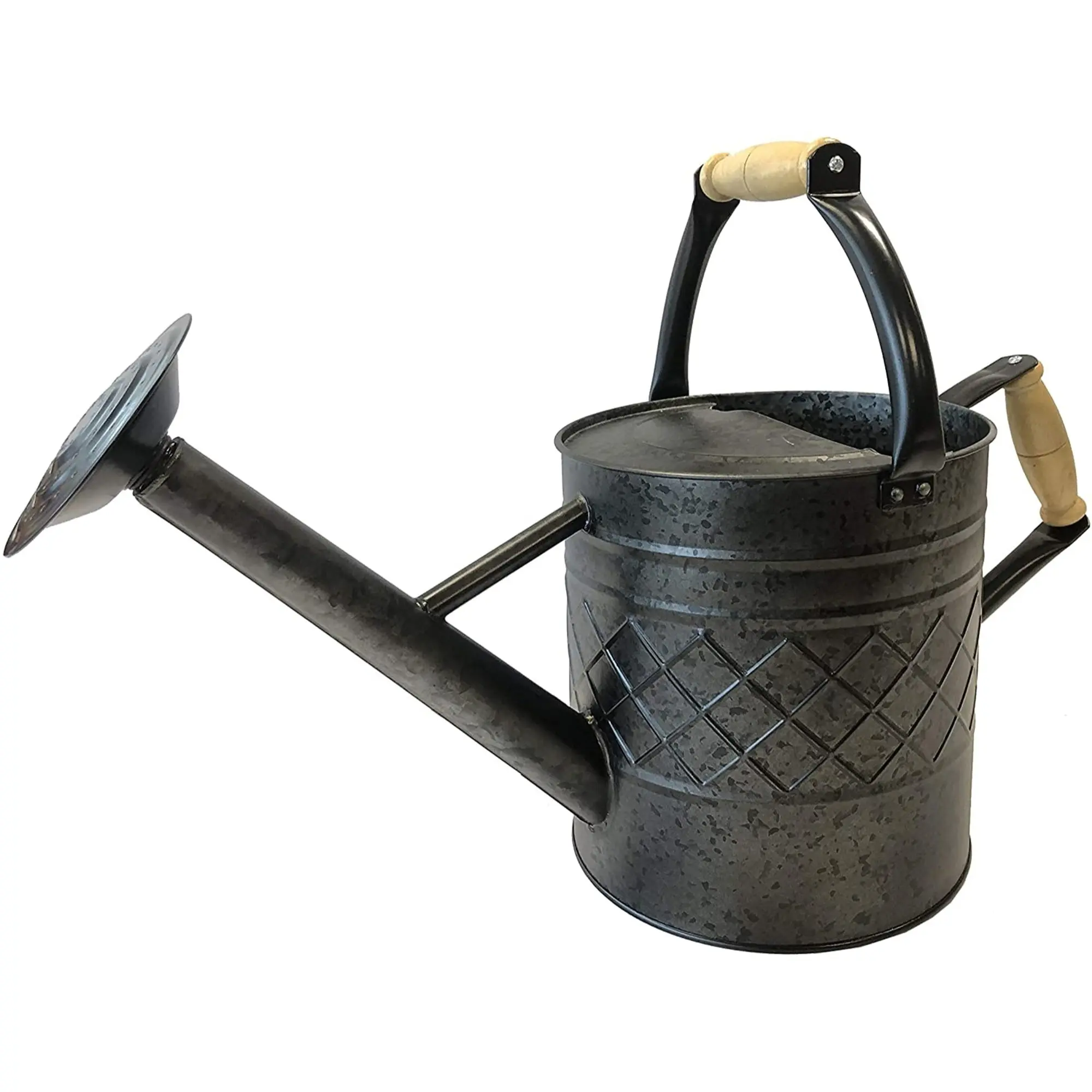 Gardener Select Galvanized Steel Diamond-Pattern Watering Can, Black