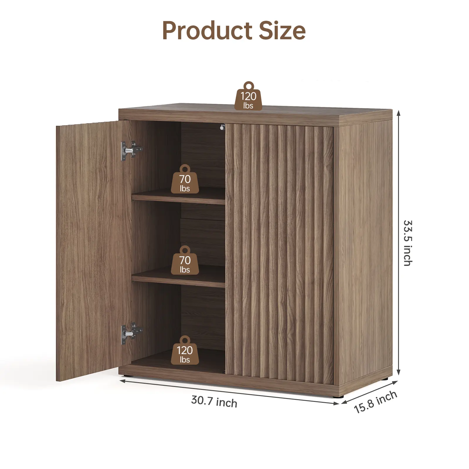Airynee 4-Tier Fluted Accent Cabinet - Assembled Wooden Storage Cupboard with Adjustable Shelves, Lift-Up Doors, for Modern Kitchen, Living Room, Coffee Bar Console Table (Assembly Required)