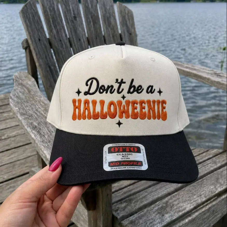 Halloween Embroidered Hat, Font Be A Halloweenie Funny Spooky Two Tone Cap, Trick Or Treat Cosplay Gif For Her/Him