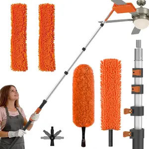 20FT Reach Ceiling Fan Cleaner Duster, Ceiling Fan Blade Cleaner with Extension Pole, Washable & Replaceable Microfiber Feather Duster Kits