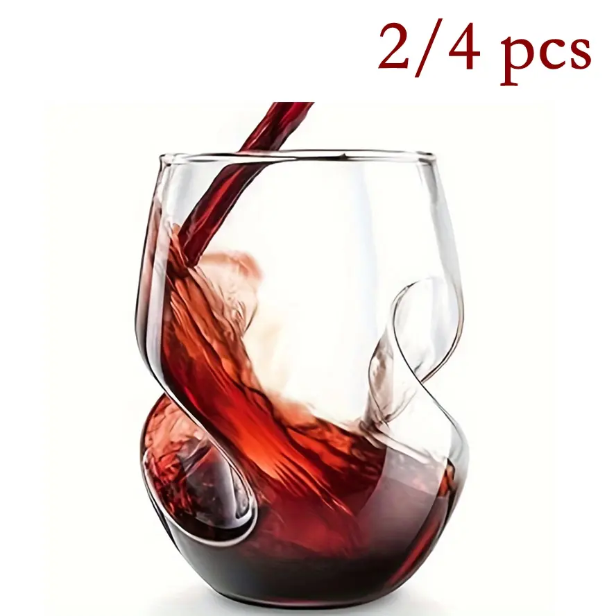 2/4pcs, Borosilicate Glass Cocktail Cup, Geometric Twisted Pattern, Wine Glass, Wide Mouth, Ideal for Whiskey, Beer, Tea, Festive Drinkware for Thanksgiving, Christmas, New Year, Oktoberfest, Multi-Purpose Drink Cups, Cold Beverage Glasses, Wide