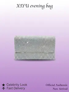 Classic Silver Glitter Envelope Clutch, Elegant Sparkly Party Handbag for Women, 2-In-1 Handheld Crossbody Design, Perfect for Weddings and Proms