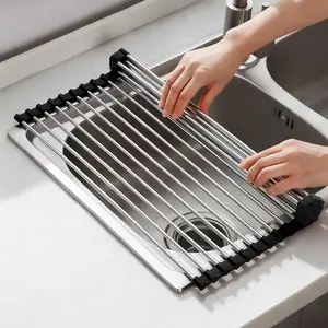 Dish Drying Rack with Roll Up and Over Sink for Kitchen,17.5"x15.7",Black