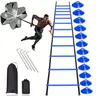Sports Agility Ladder Training Set for Athletes & Sports Lovers - Workout Equipment for Football/Basketball Drill, Course Cones, Speed Drills, Includes 1 Ladder, 4 Steel Piles, 12 Disc Cones, 1 Resistance Umbrella