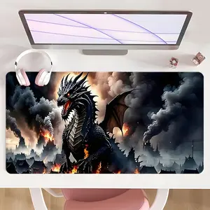 Gaming Mouse Pad XXL Large Non-Slip Rubber Desk Mat Dark Fantasy Dragon Flames Ruined City Design For Office Gaming Computer Accessories & Home Desk Decor Christmas Gift Gaming Accessory Gaming Mousepad