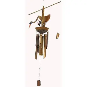 WorldBazzar Hand Carved Large Beautiful Bamboo Wood Bobbing GOONIE with Babies NEST Bird Wind Chime, Brown,red, Yellow, Balck, White