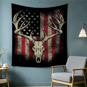 Deer Skull Printed Tapestry, American Retro Wall Decoration, Made of Soft Polyester Fabric, Fade Resistant and Machine Washable, Perfect for Bedrooms and Living Rooms as Aesthetic Home Decor, Also Ideal as A Gift