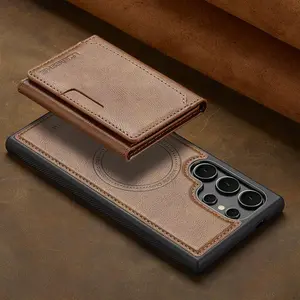 Magnetic Faux Leather Kickstand Case with Card Holder, Shockproof Cover, Phone Case for Samsung Galaxy S25 S25 Edge S24 S23 S22 S21 Ultra S20 FE Plus Note20 Ultra, Protective
