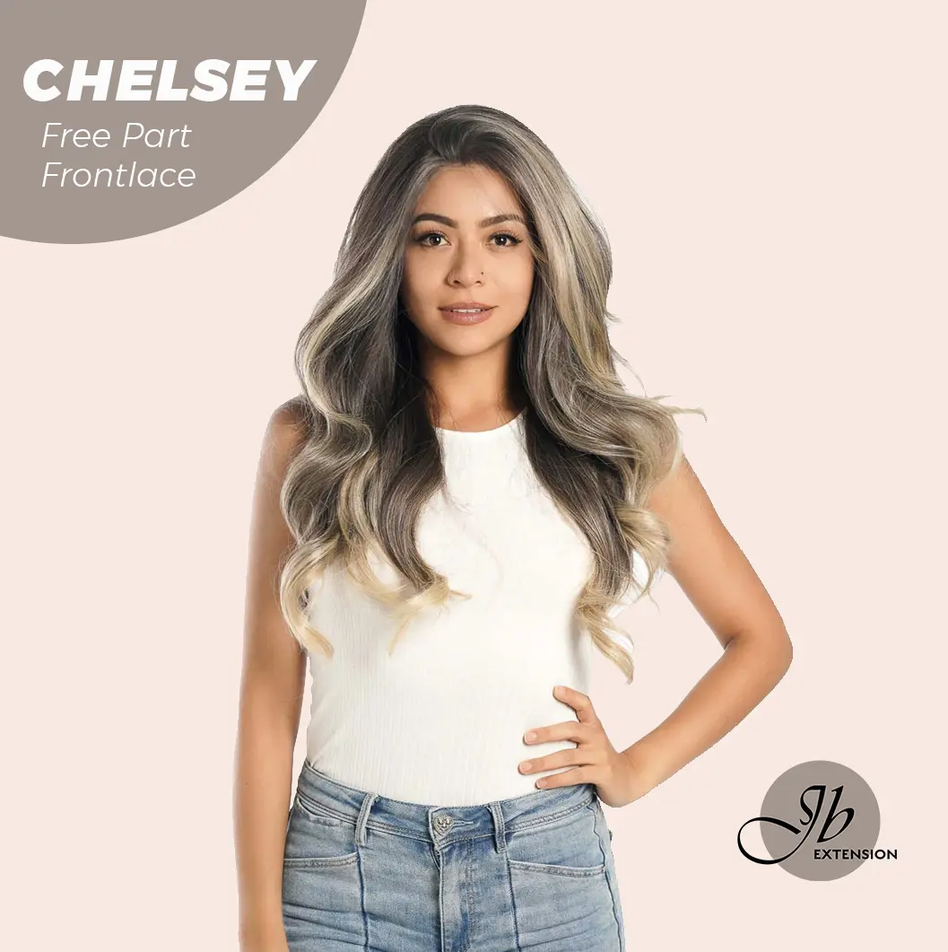 JBEXTENSION 26 Inches Curly Mix Blonde Free Part Pre-Cut Frontlace Wig CHELSEY