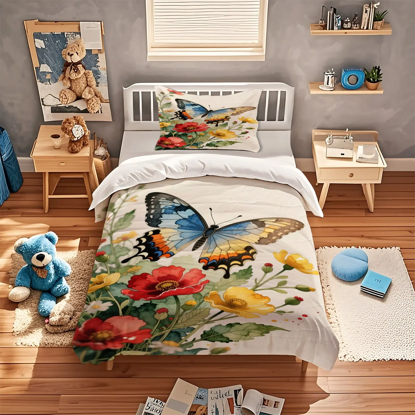 Floral Butterfly Print Pattern Duvet Cover, Soft, Comfortable And Durable, Suitable For Bedroom Decoration Gifts For Teenagers And Adults, Including 1 Bed Duvet Cover And 1 Or 2 Pillowcases Without Core And Pillow