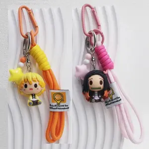 Demon Slayer Anime Color Weaving Hand Rope Keychain Car Cartoon Doll Cute Key Bag Decoration Gift Wholesale PVC