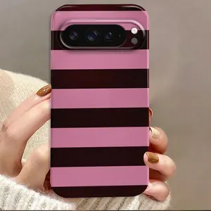 Pink Dark Brown Stripes Film Hard Protective Shockproof Smartphone Case Suitable for Google Pixel 9 Pro XL/9 Pro 5G/9/ 8 Pro/ 8/ 8A/ 7 Pro/ 7/ 7a/10/10 Pro/10 Pro XL, Seismic Resistant Cover, Christmas Gift, New Years Gift