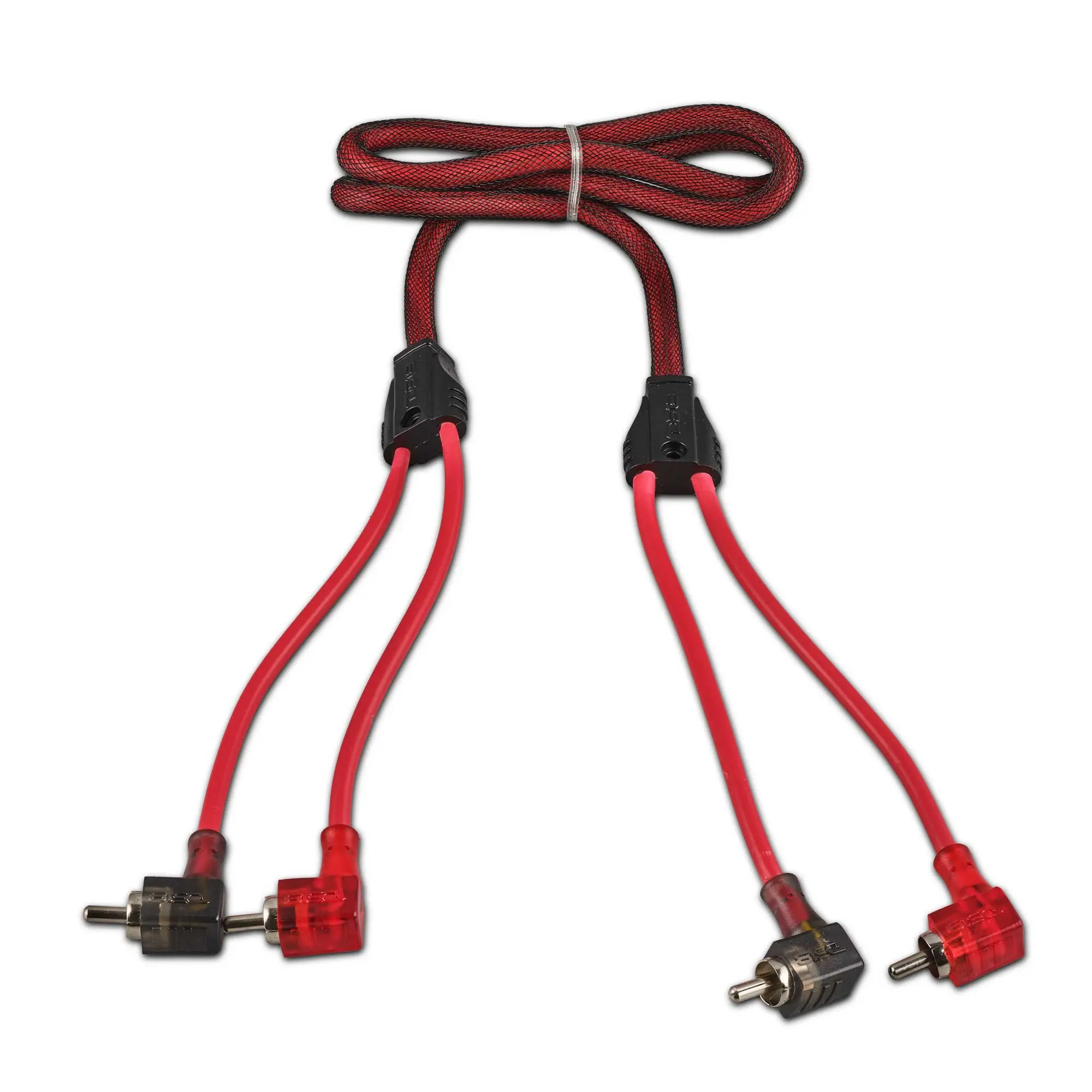 DS18 2-Channel Ultra Flex RCA Audio Cable - 3 ft, 100% OFC, 90-Degree Ends, Dual Twist Wire, Red Braided Jacket