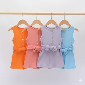 Trendy Kids Ribbed Romper | Adorable Solid Color Sleeveless Jumpsuits for Toddlers & Infants | Summer Playwear Collection