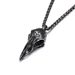 GTHIC Retro Raven Stainless Steel Skull Pendant Unisex Viking Necklace Hypoallergenic Durability