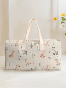 Large Capacity Corduroy Travel Bag Luggage Backpack, Animal Forest Pattern Printed, Casual Yoga Fitness Handbag for Short Trips Weekend, Travel Duffle Bag