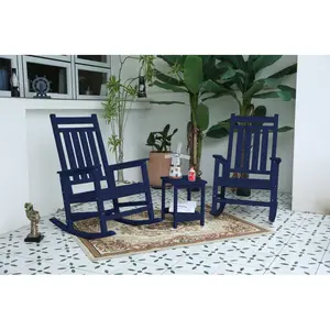 All Weather Rocking Chair Set with Side Table, 3-Piece Rocking Chair Set with Wood-Texture (includes 2 Rocking Chairs and 1 Table)
