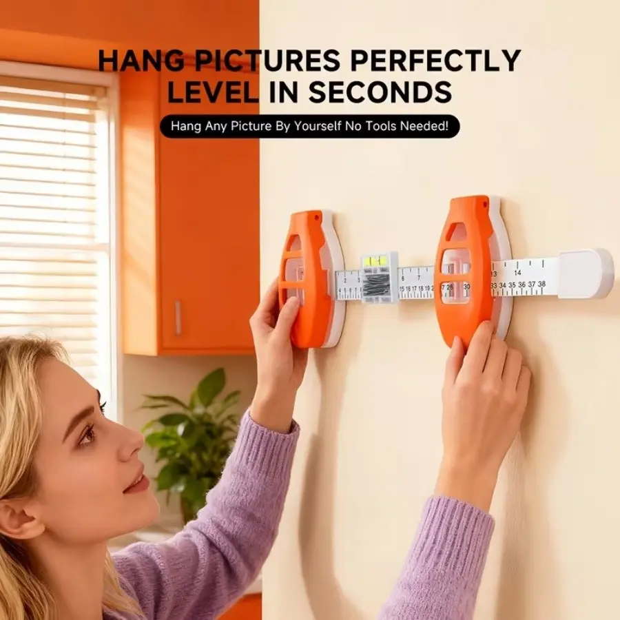 Picture Hanging Tool Sturdy with Built in Level Magnetic Level Ruler Kit Integrated Ruler 3 In 1 Multifunction Fixed Point Balance Align Rulers for Frames Mirrors Shelves Measuring Tool