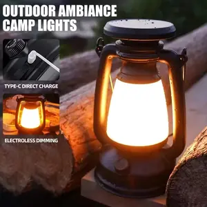 Vintage Solar Powered Camping Lantern, Rechargeable Outdoor Light, Solar Hand Light, Adjustable Three-Mode Lighting, Ideal for Camping, Parties, and More