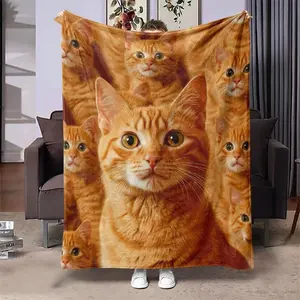 Adorable Ginger Cat Fleece Blanket - Cute Photorealistic Orange Tabby Pattern. Warm Cozy Fall Home Decor. Soft Plush Nap Throw. Best Birthday Gift for Boys Girls Pet Owner