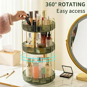 Rotating Makeup Organizer for Vanity Large Capacity Skincare Perfume Storage Bathroom Counter Organizer 360 Spinning Cosmetic Dresser Countertop Organizers Clear 3 Tier Easy Access