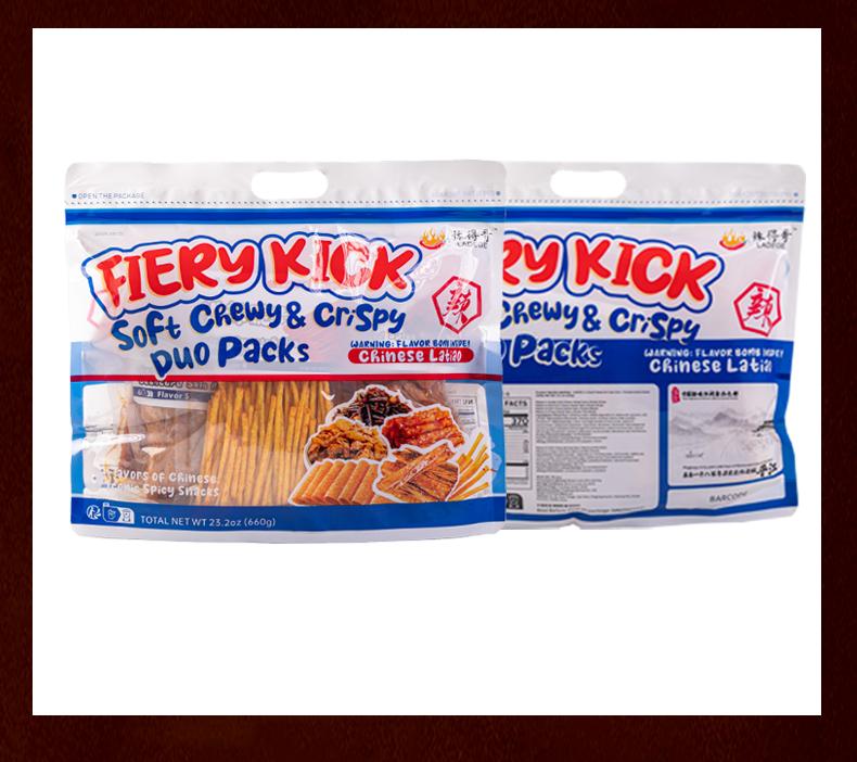 Ladego Fiery Kick Soft Chewy & Crispy Duo Packs Chinese Style Snacks 28.2oz 144g Spicy Snack for On-the-Go Snacking Crunchy Flavor