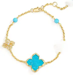 Gold Bracelets for Women Pearl Clover Charm Bracelet 14K Gold Plated 2 Sided Four Leaf Flower Dainty Chain Clover Bracelet Jewelry