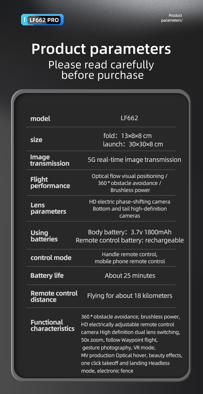 LF662 PRO 4K HD Triple Camera Flying Device, 360° Obstacle Avoidance Brushless Motor, 90° Electric Adjustable Lens, Foldable RC Aerial Camera with 20 Mins Flight Time, 1800mAh Battery, Optical Flow Hover, for Adults Beginners